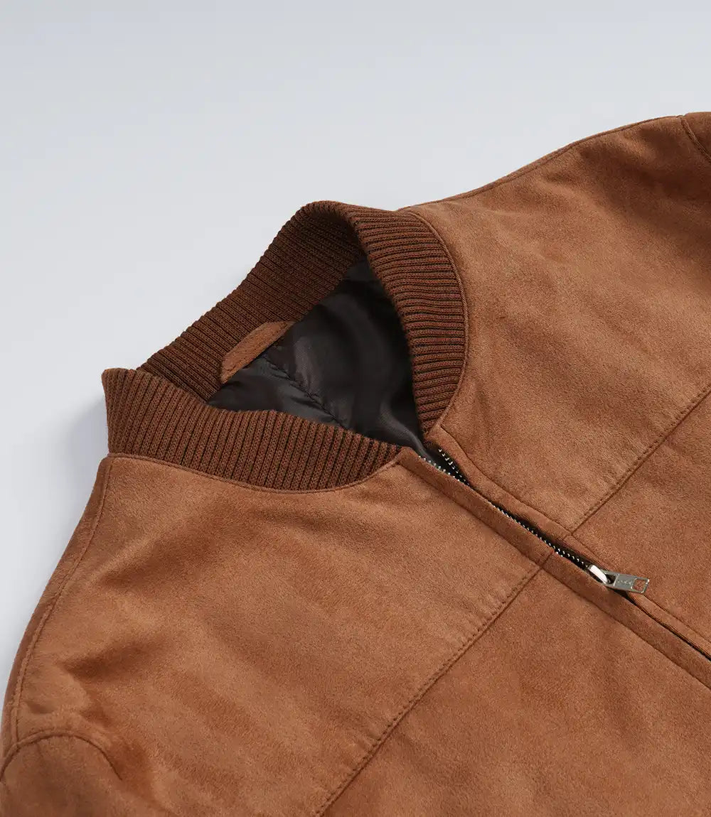 Men's Light Brown Faux Suede Bomber Jacket