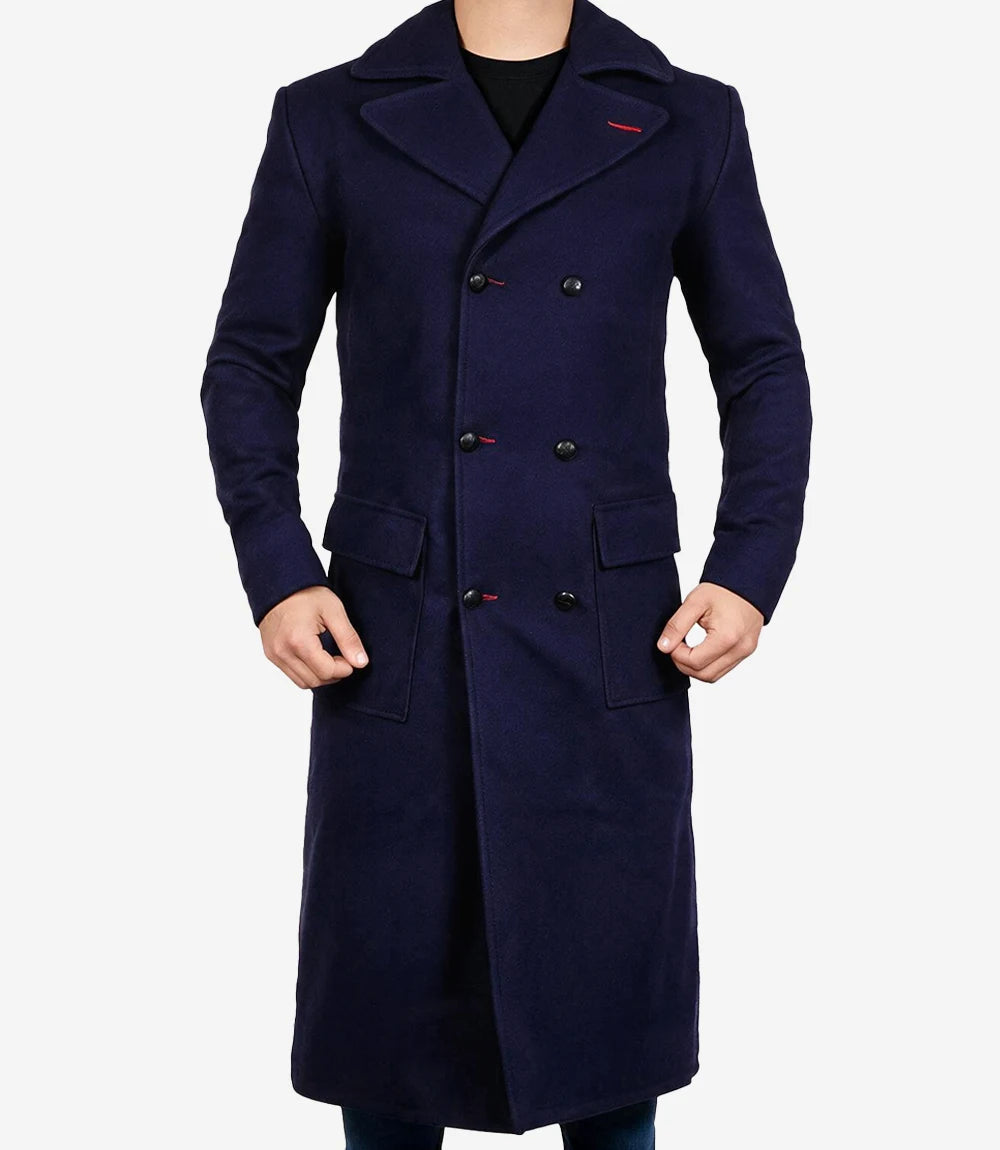 Men’s Double-Breasted Long Paul Blue Wool Coat - Blue - view 2