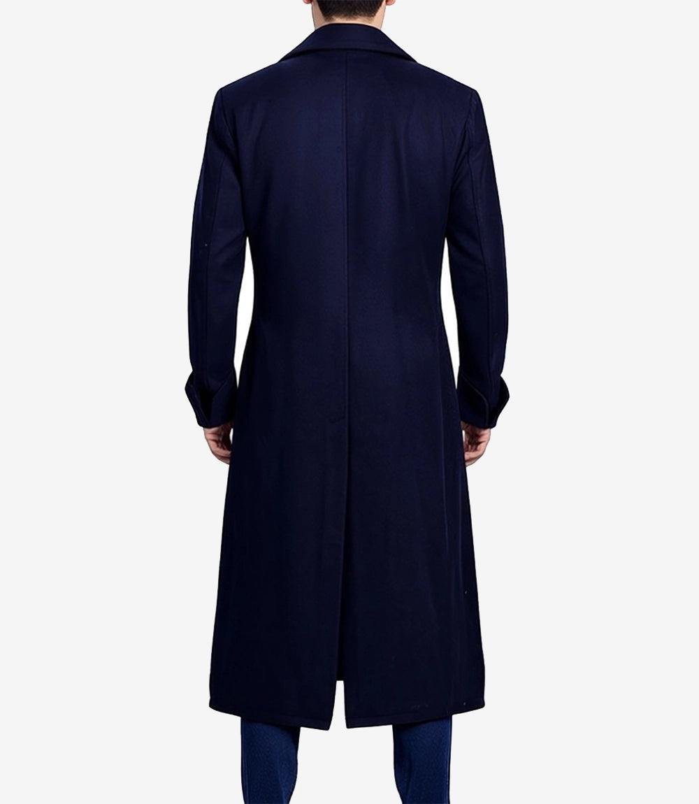 Men's Dark Blue Double-Breasted Wool Coat