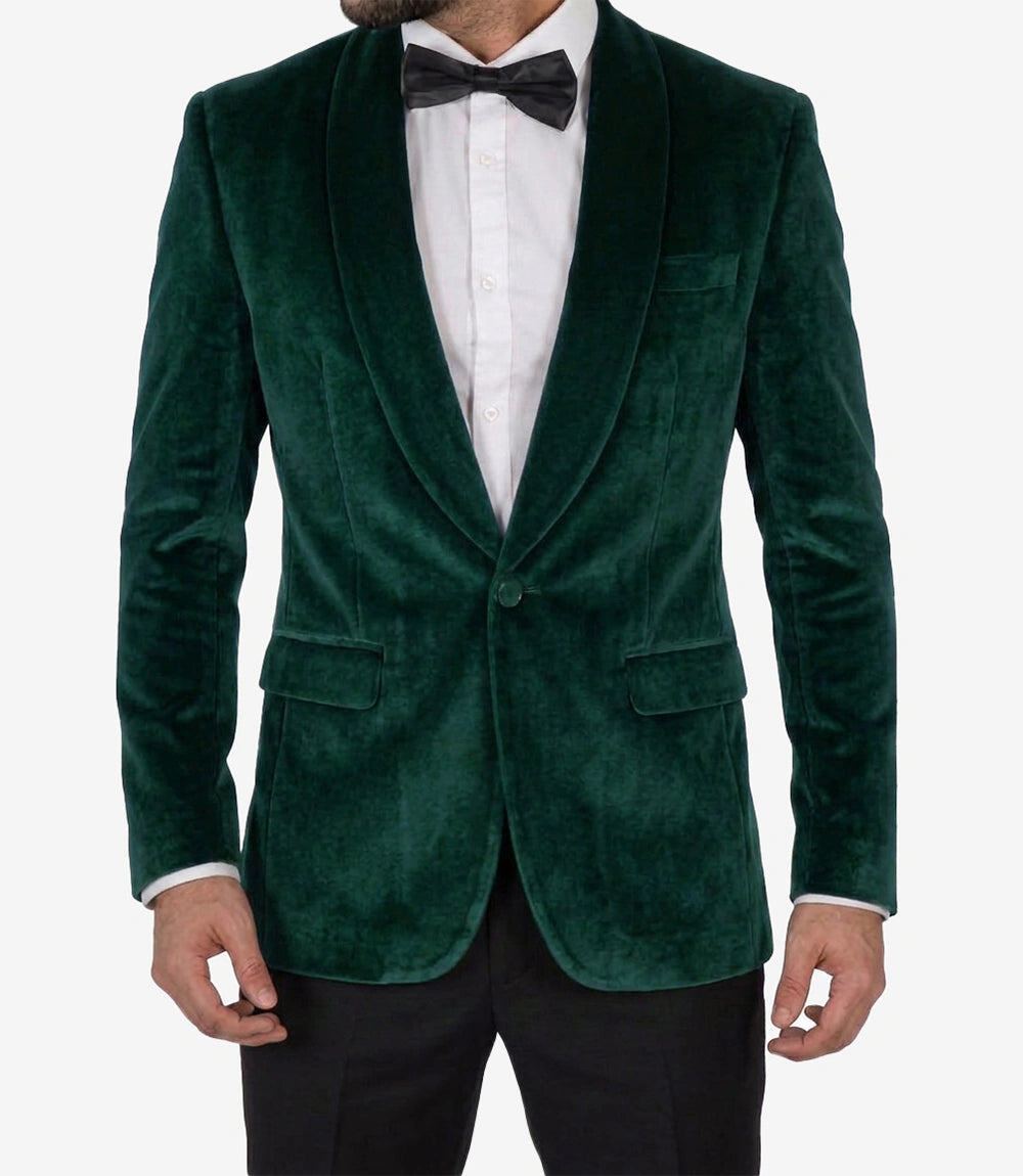 Men's Shawl Lapel Green Premium Velvet Tuxedo Suit