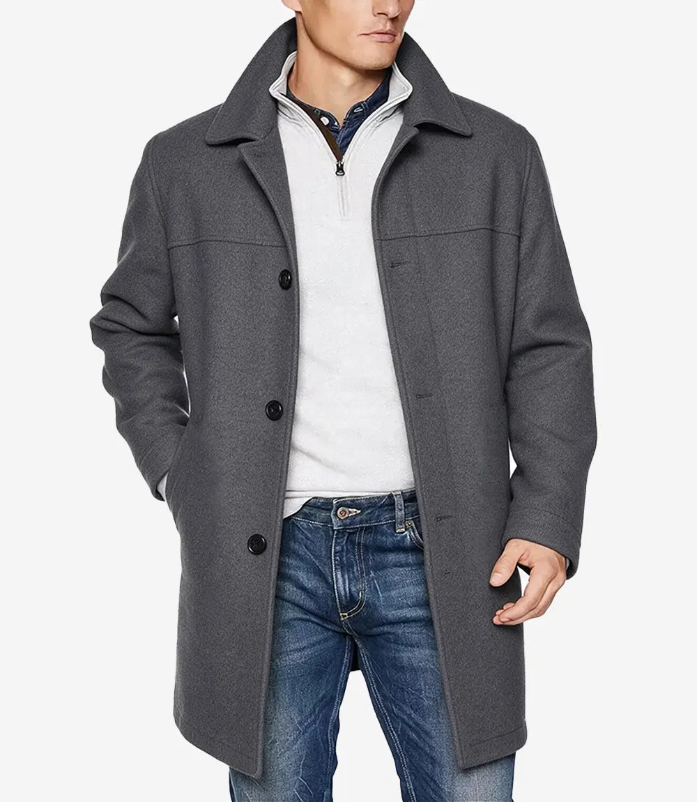 Armando Mens Grey Mid Length Wool Overcoat - Grey