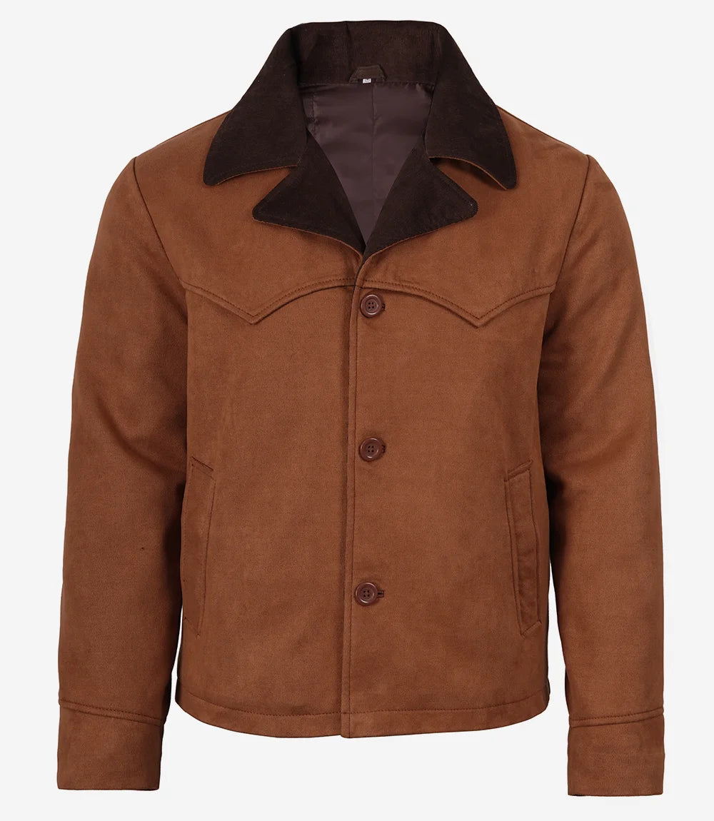 Men's Light Brown Faux Suede Jacket with Western Detail