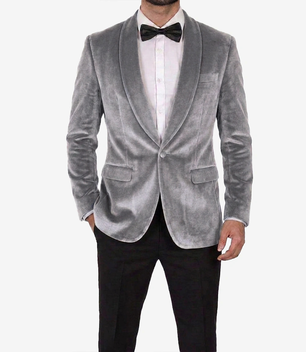 Men's Shawl Lapel Light Grey Premium Velvet Tuxedo Suit