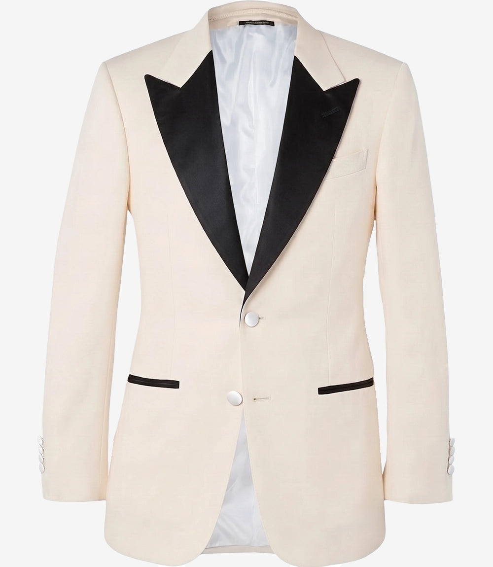 Men's Ivory White Dinner Jacket with Black Peak Lapel