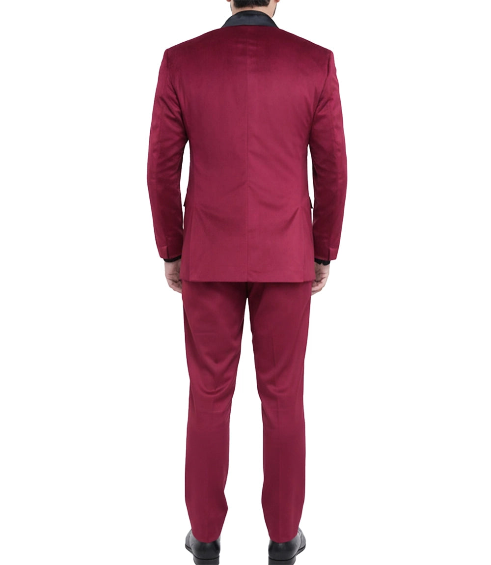 Men’s Red Velvet 3-Piece Tuxedo — Shawl Lapel