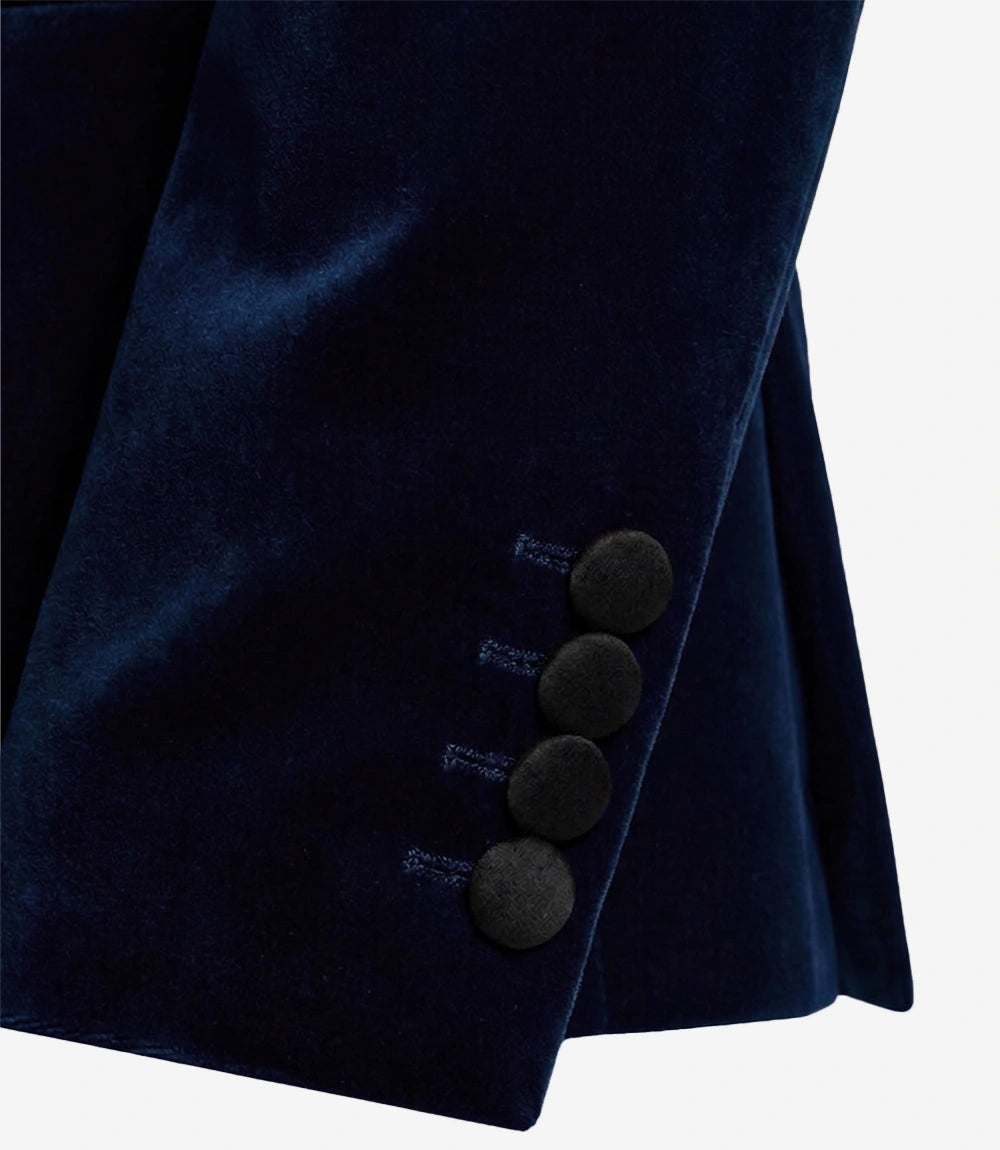 Men's Premium Dark Blue Velvet Tuxedo Jacket - Peak Lapel