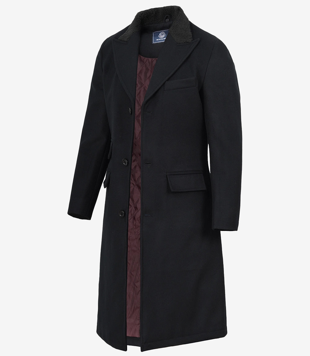 Shelby Men's 1920's Gangster Classic Black Coat - Wool Overcoat