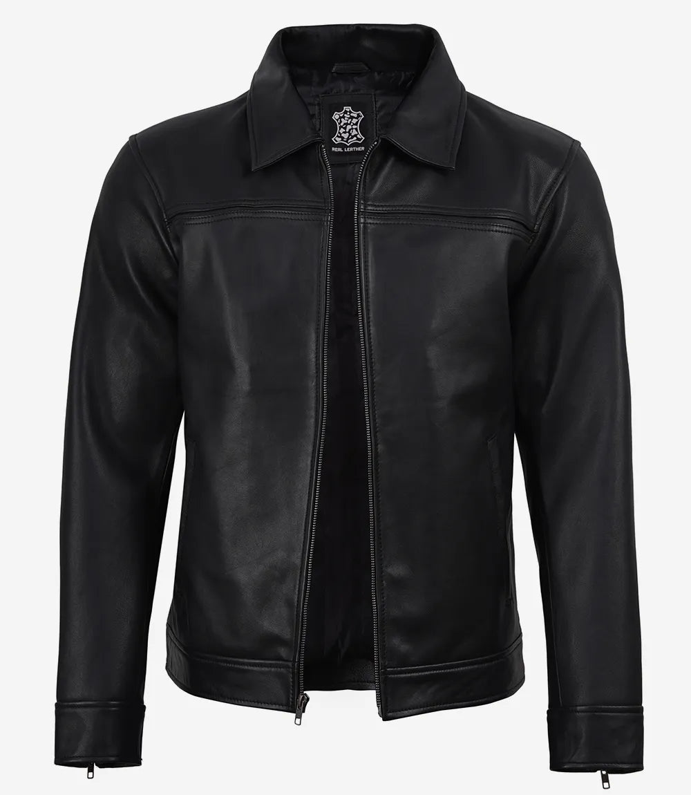 Mark Men's Black Leather Shirt Collar Jacket
