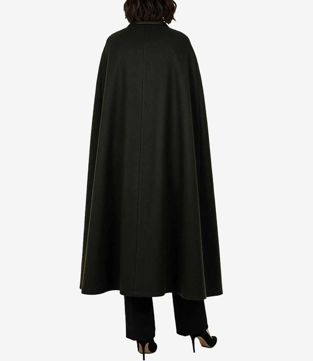 Marrie Women's Long Olive Green Wool Cape Coat - Olive Green - view 3