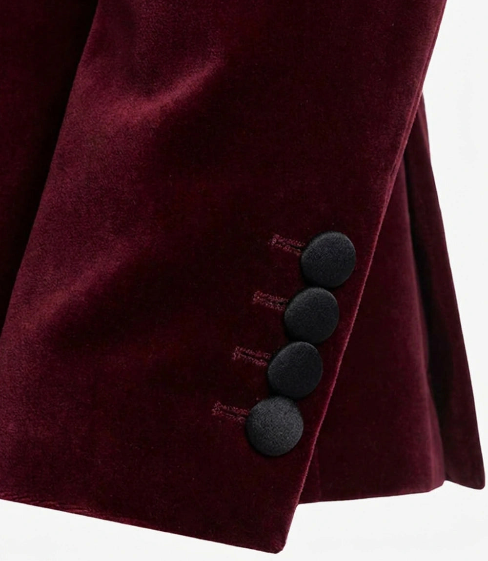 Men's Premium Burgundy Velvet Tuxedo Jacket - Peak Lapel