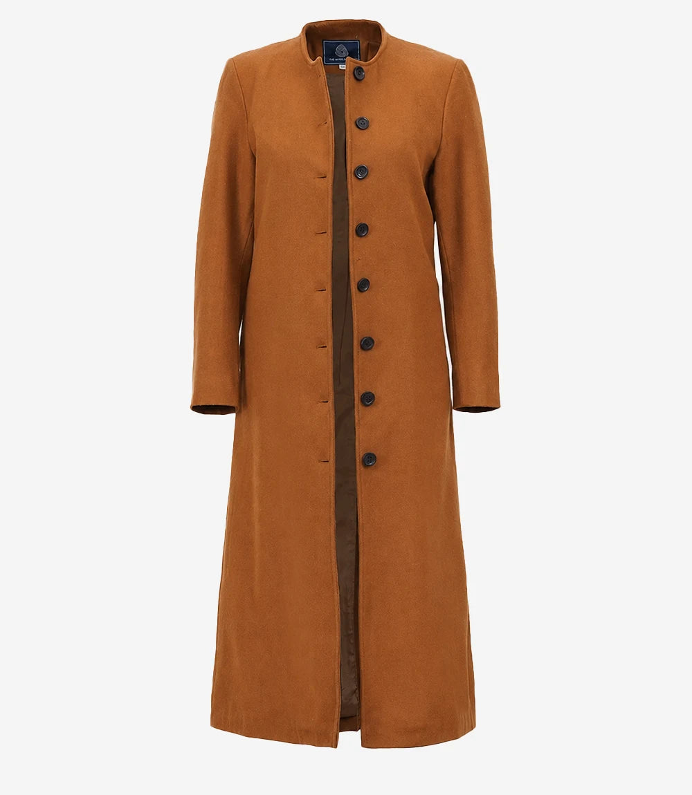 Rosario Runway: Women's Collarless Rust Wool Coat - Rust