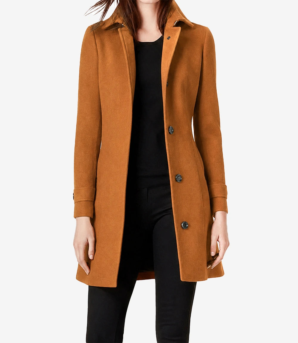 Josephine Women's Mid Length Rust Wool Coat