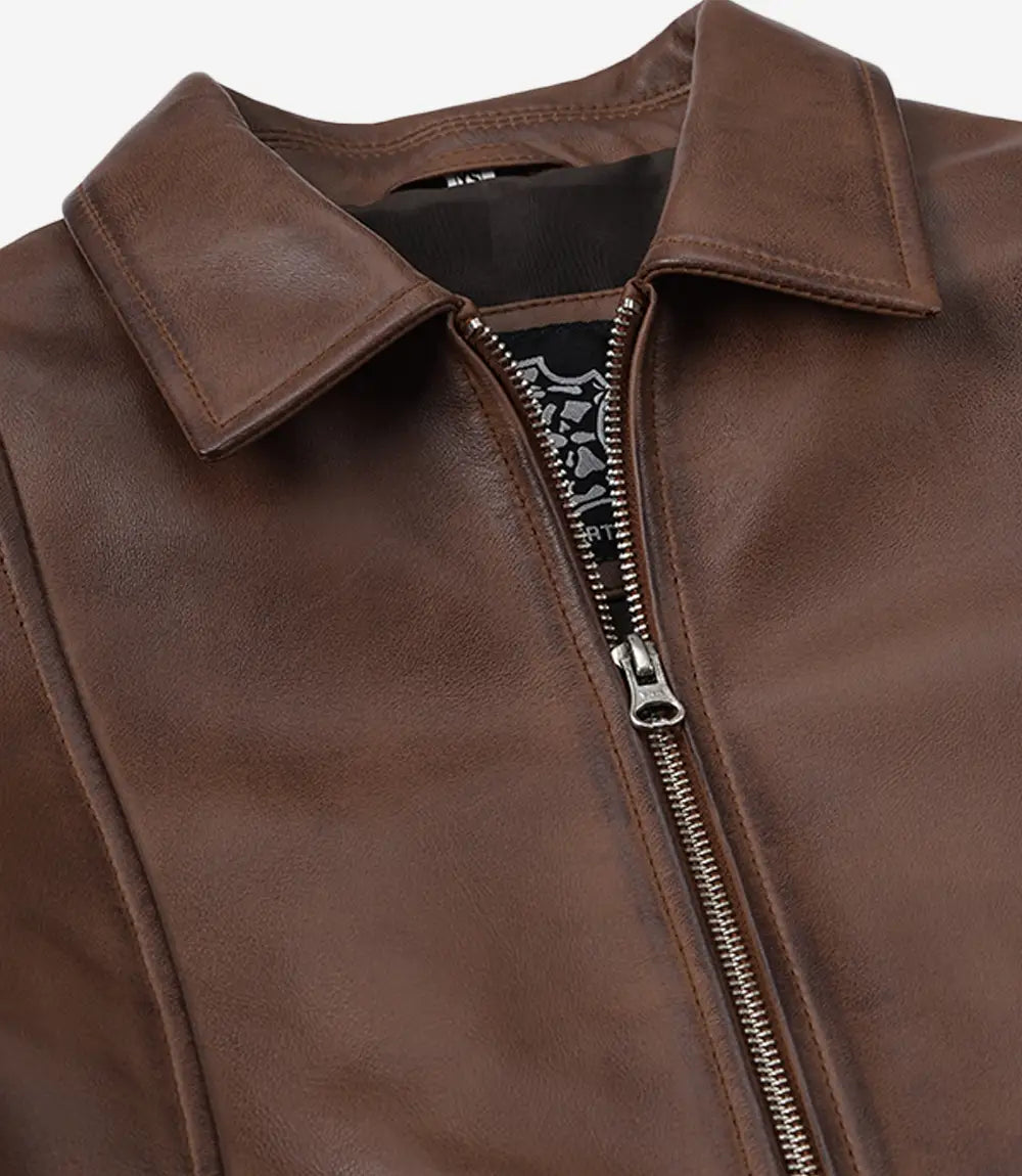 Women's Cognac Waxed Harrington Leather Jacket
