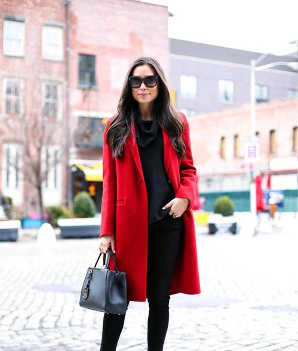 Red Single Breasted Walker Coat Women