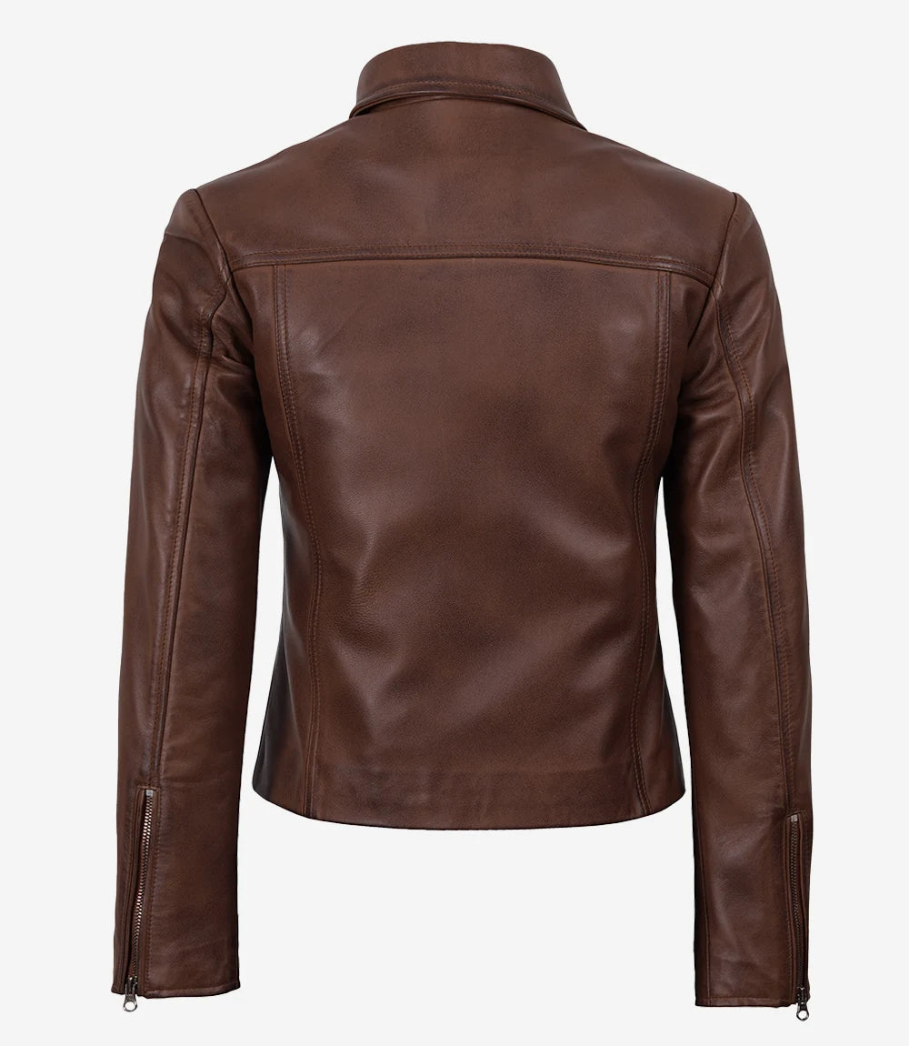 Women's Cognac Waxed Harrington Leather Jacket