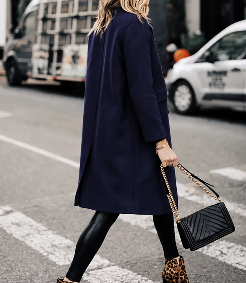 The Classicist: Women's Double-Breasted Wool Coat in Rich Blue - Blue - view 4