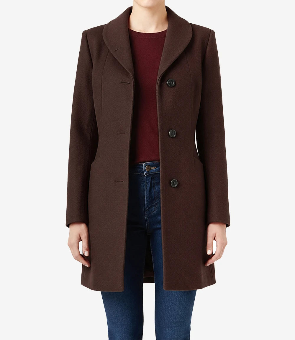 Barbara Women's Mid Length Brown Wool Coat