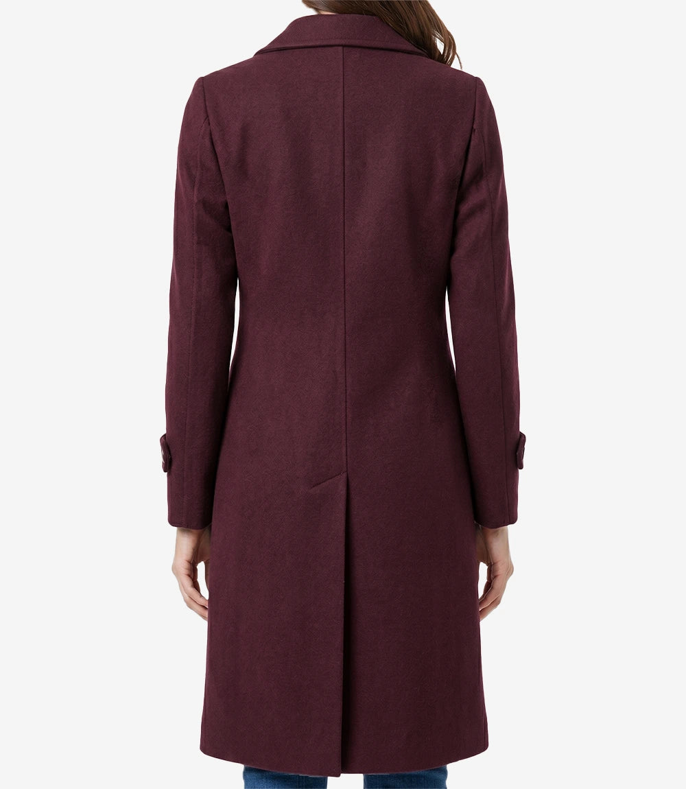 Women's Double Breasted Wool Coat – Maroon Long Wrap Coat