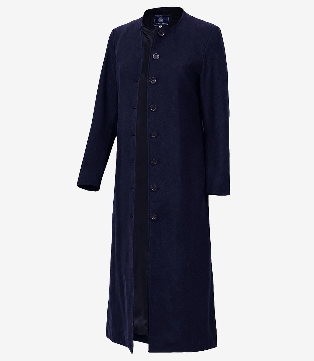 Rosario Runway: Women's Collarless Navy Blue Wool Coat - Blue - view 3