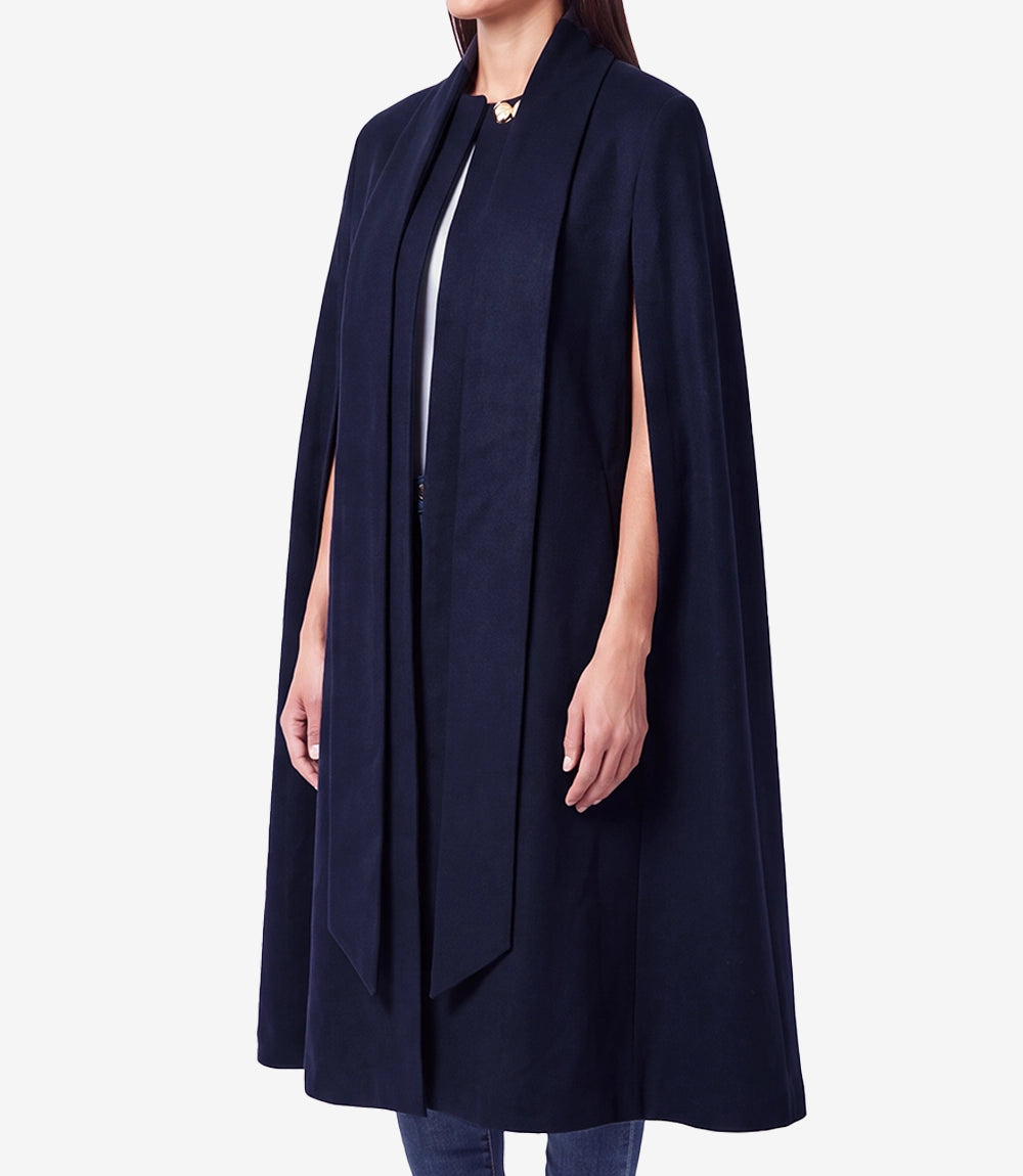 Marrie Women's Long Blue Wool Cape Coat