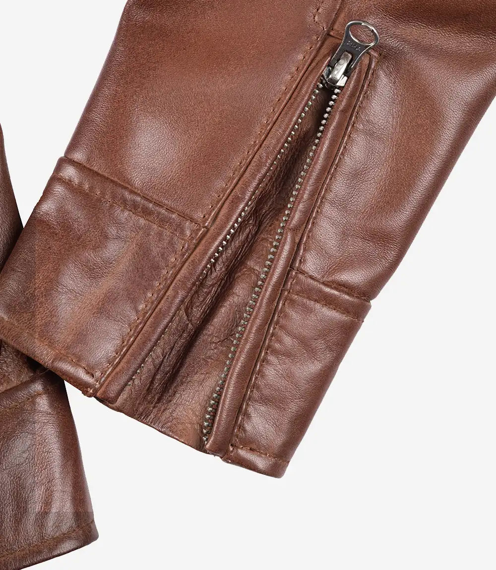Womens Cognac Real Leather Moto Jacket
