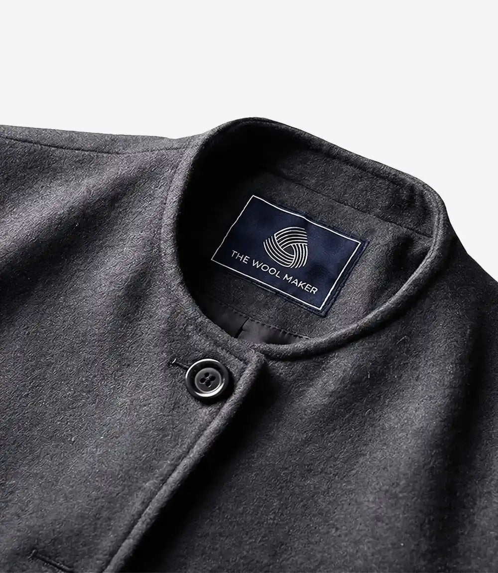 Rosario Runway: Women's Collarless Grey Wool Coat - Grey - view 5
