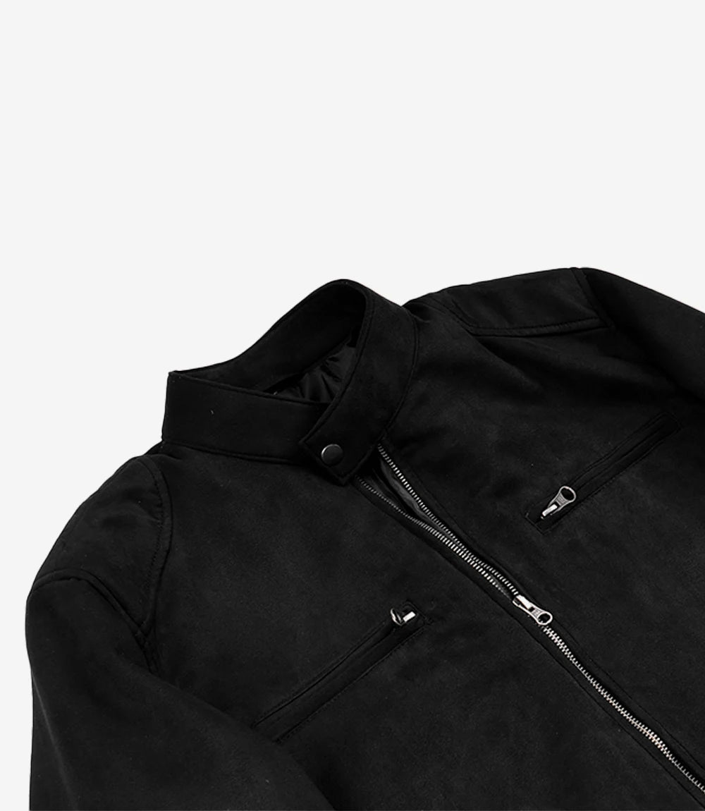 Men's Black Faux Suede Biker Style Jacket