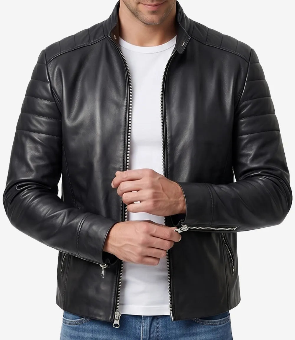Men's Real Lambskin Leather Black Biker Style Jacket