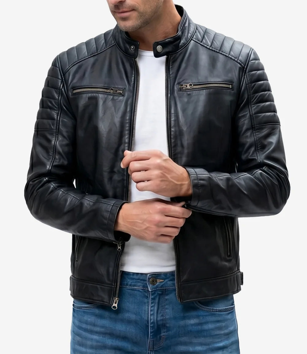 Men's Real Leather Black Biker Style Jacket