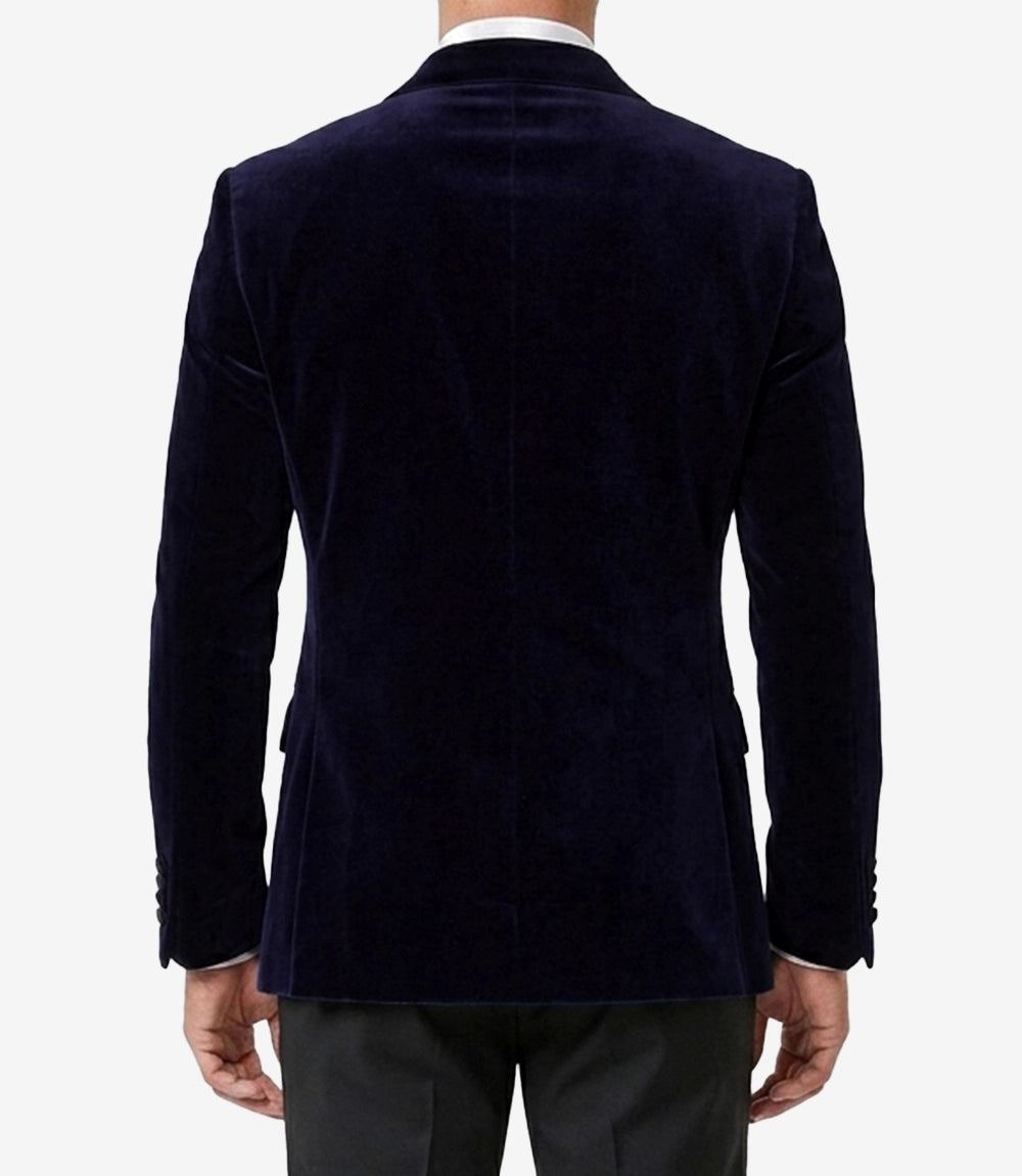 Mens Peak Lapel Double-Breasted Blue Velvet Tuxedo