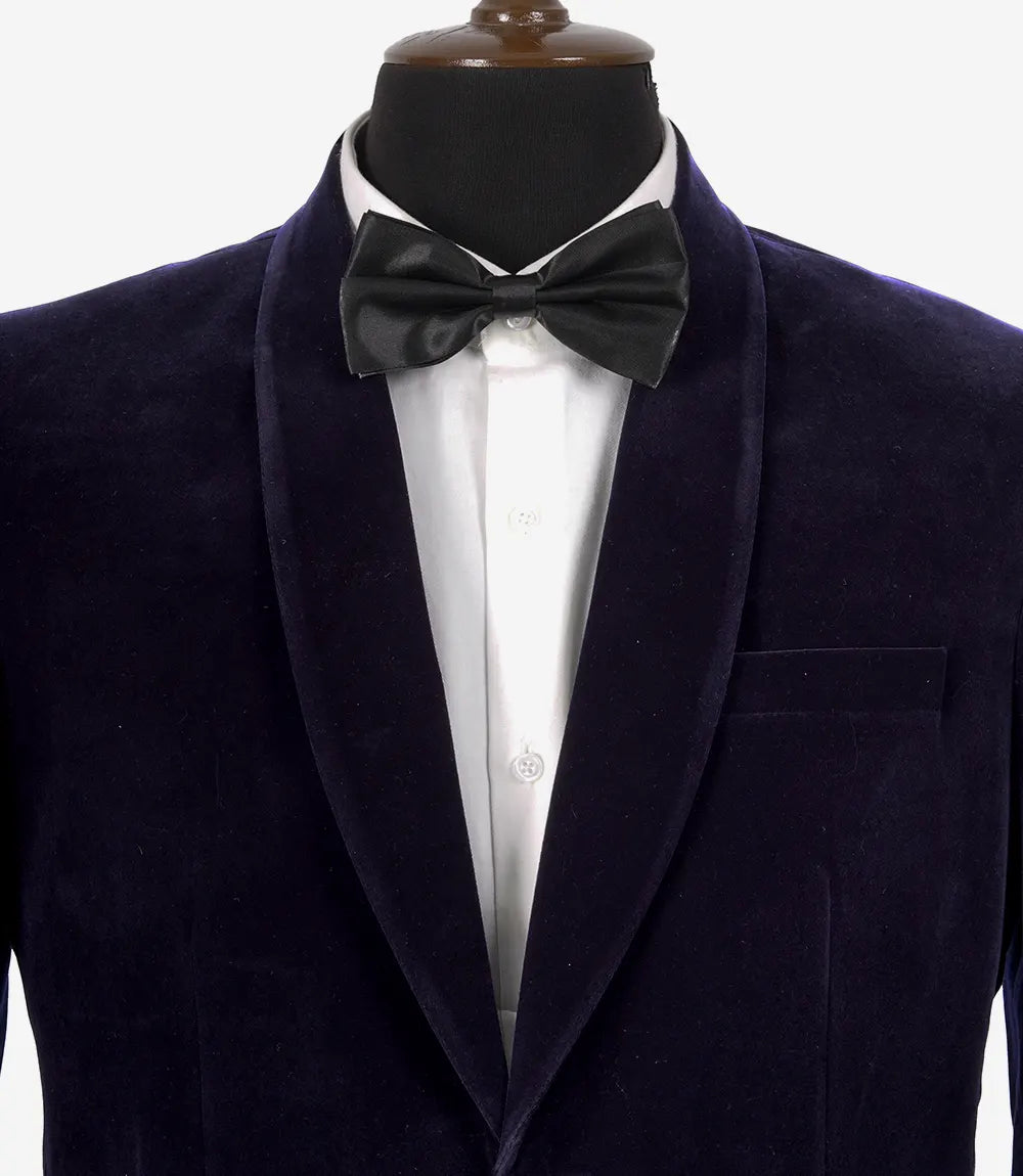 Mens 2 Button Deep Blue Velvet Tuxedo with Shawl Lapel