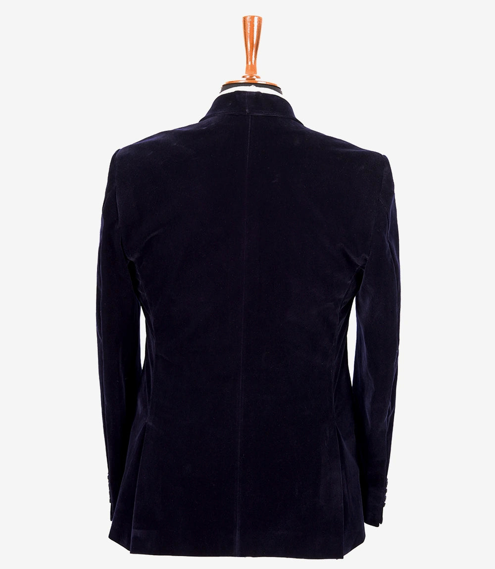Mens 2 Button Deep Blue Velvet Tuxedo with Shawl Lapel