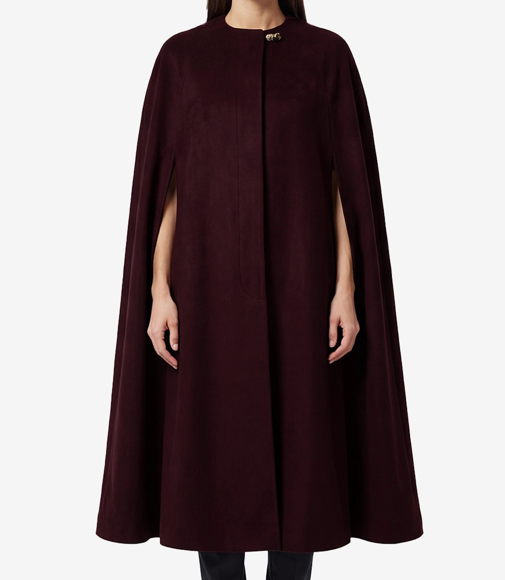 Women's Wool Blend Burgundy Cape Overcoat