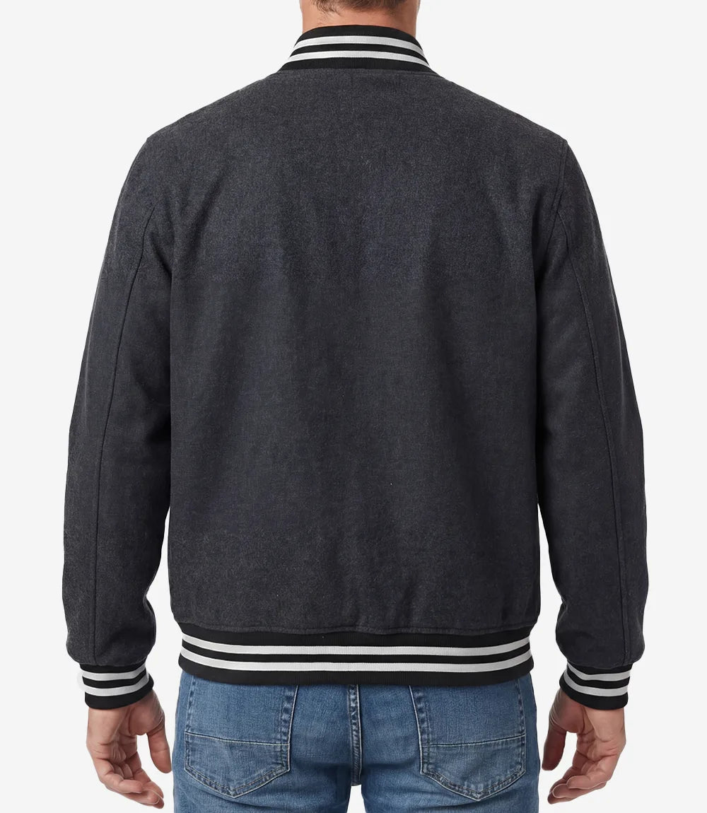 Mens Wool Charcoal Grey Varsity Jacket