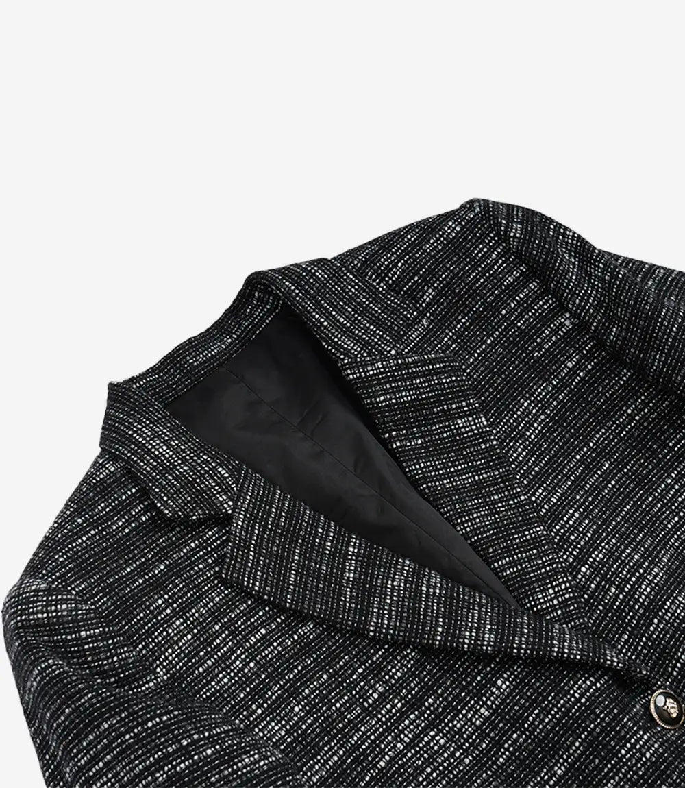 Womens Black Tweed Two Button Wool Blazer Jacket