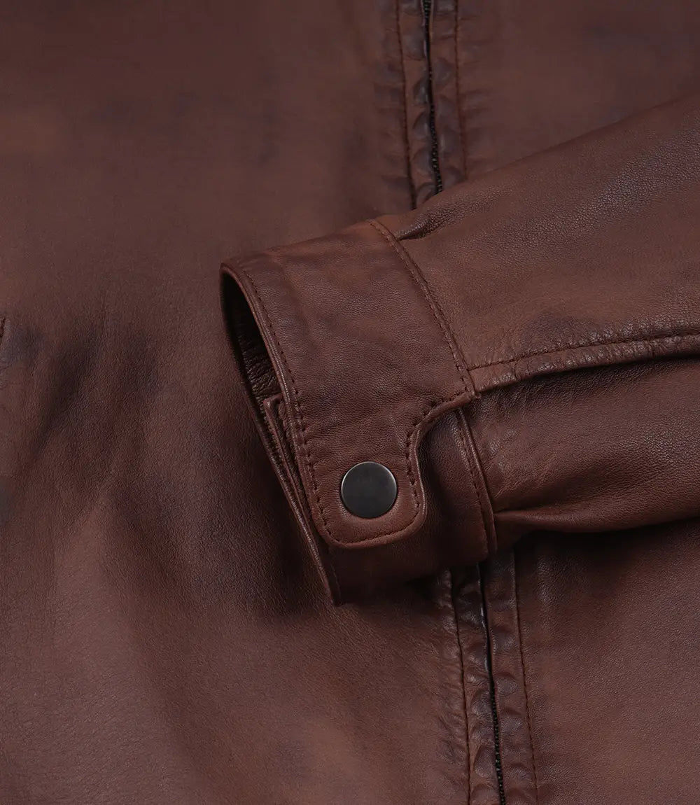 Men's Washed Cognac Waxed Leather Harrington Jacket - Washed Cognac - view 7