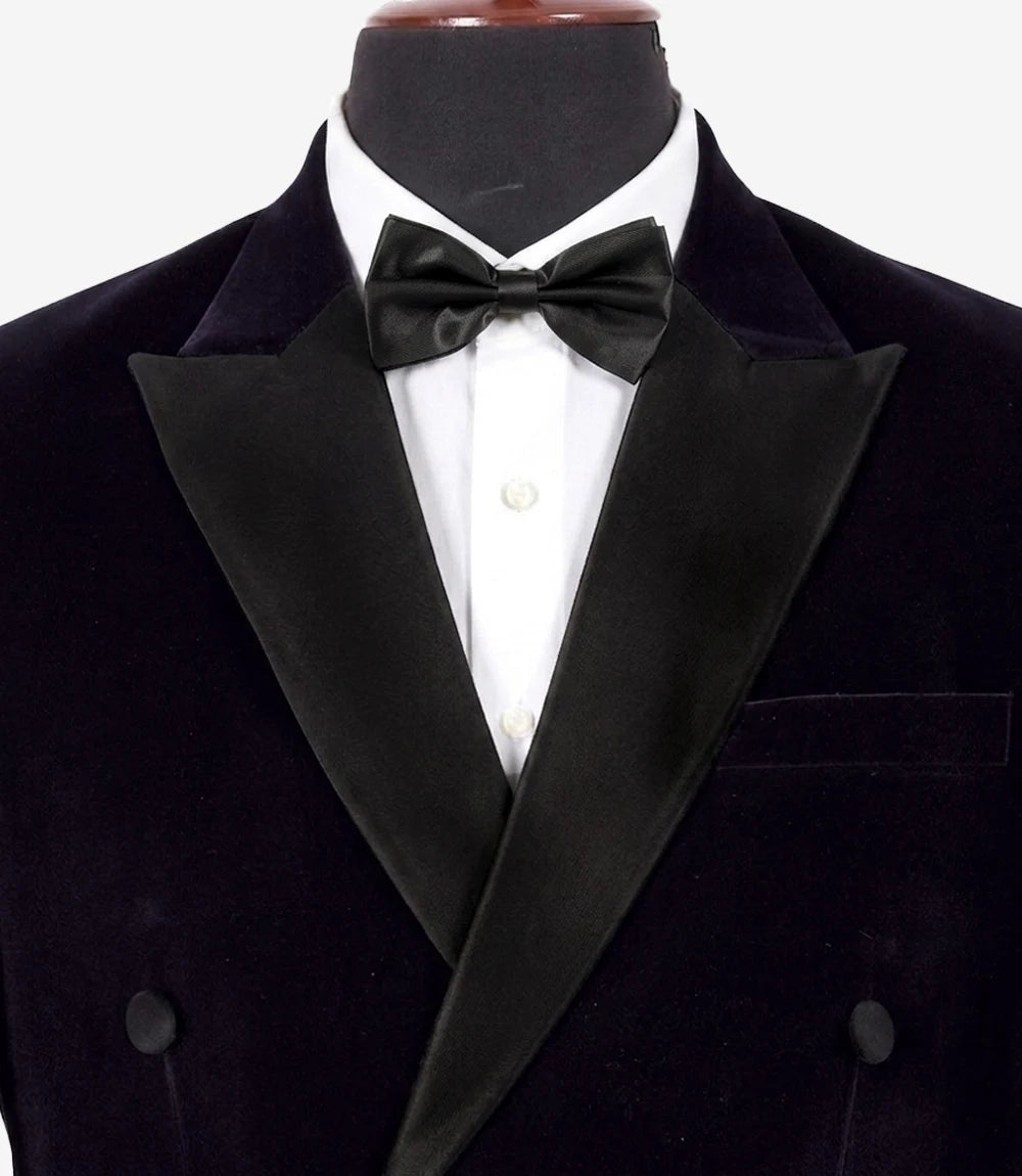 Mens Peak Lapel Double-Breasted Blue Velvet Tuxedo
