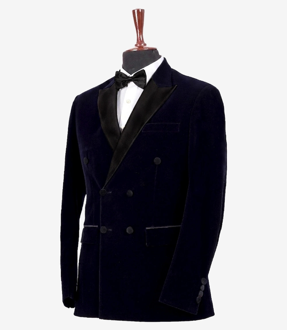 Mens Peak Lapel Double-Breasted Blue Velvet Tuxedo