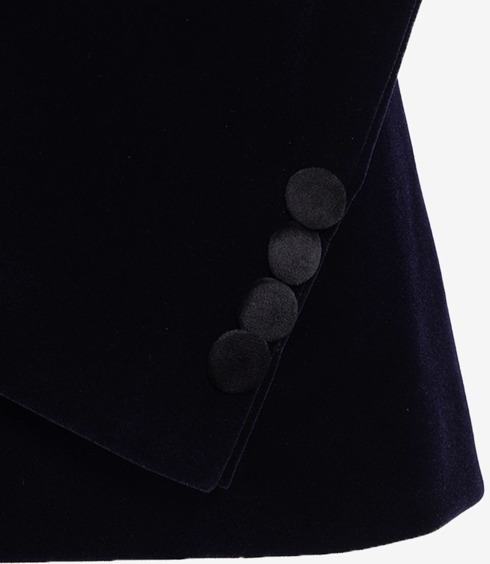 Mens Peak Lapel Double-Breasted Blue Velvet Tuxedo