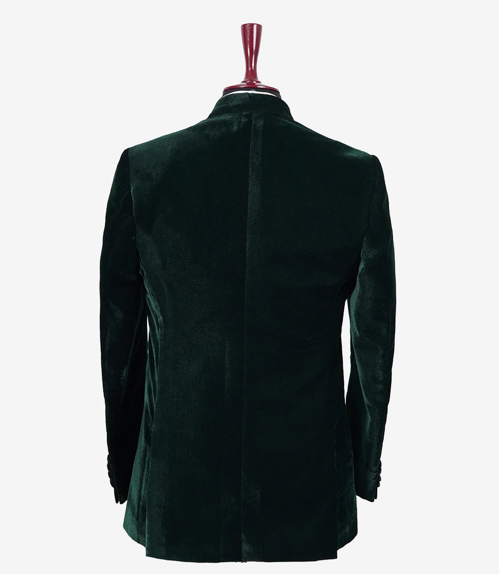 Elvis Men's Green Velvet Double-Breasted Tuxedo with Peak Lapel