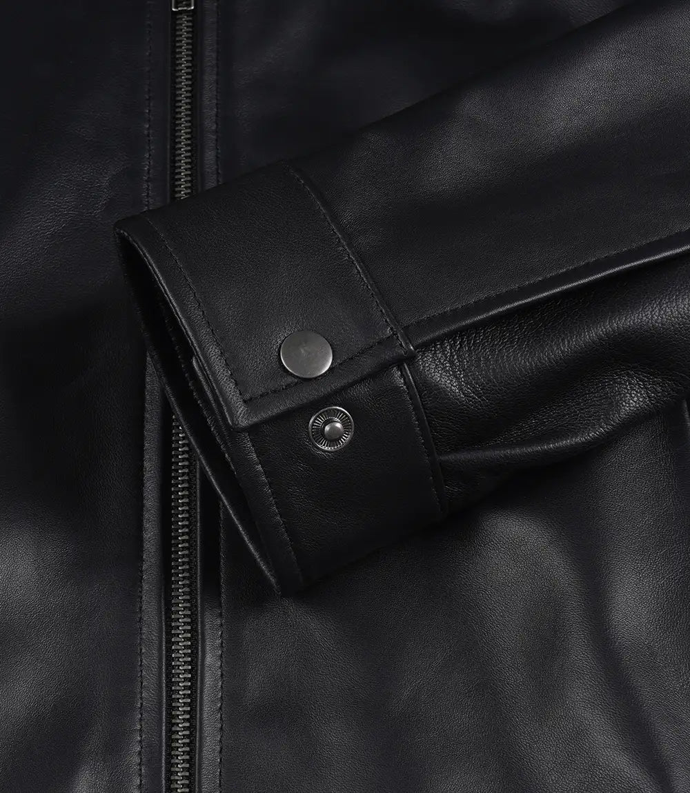 Men's Black Real Lambskin Leather Harrington Bomber Jacket