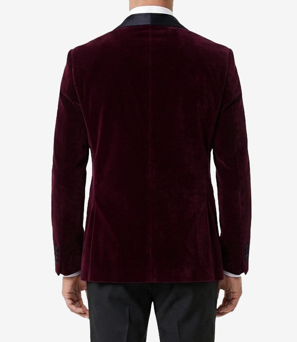 Mens Black Shawl Lapel Maroon Velvet Tuxedo - Mens Maroon Wedding Tux