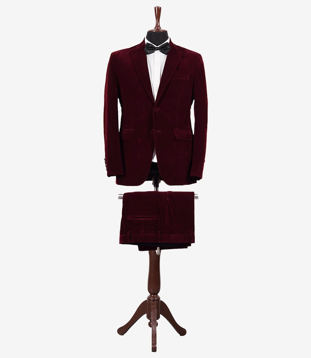 Mens 2 Piece Maroon Velvet Tuxedo - Wedding Tux