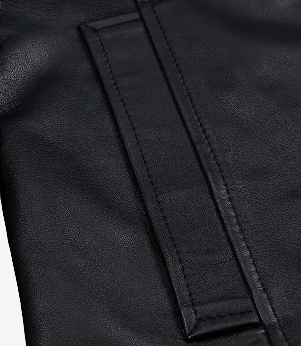 Erin Mens High-Collar Black Leather Jacket With Brown Details