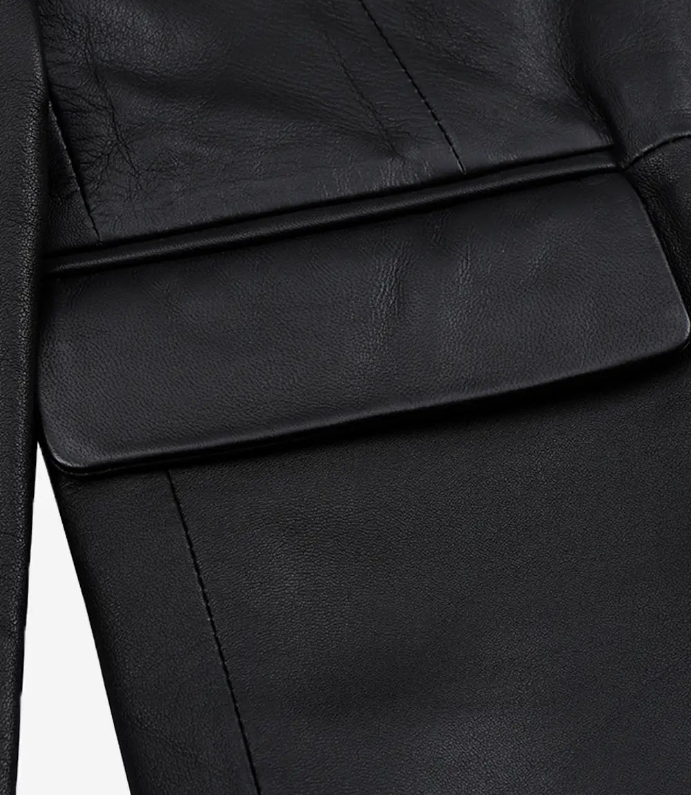 Men's Single Button Black Leather Blazer - Shawl Lapel