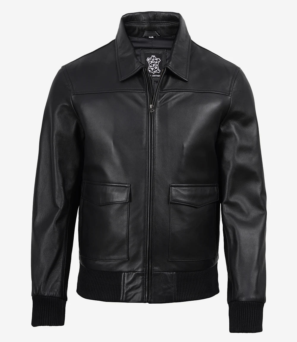 Men's Classic Black Leather Flight Jacket