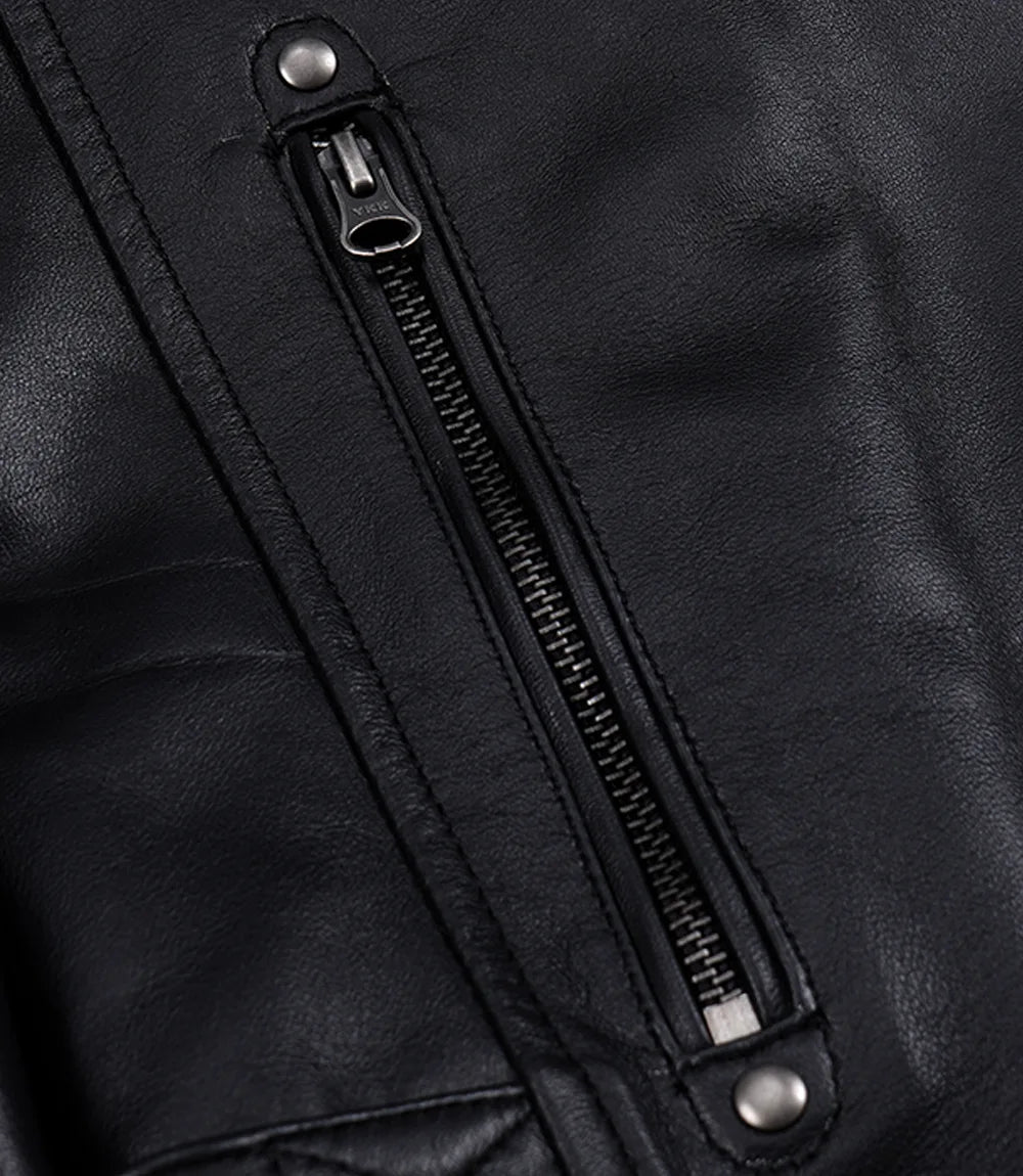 Men's Real Leather Black Biker Style Jacket