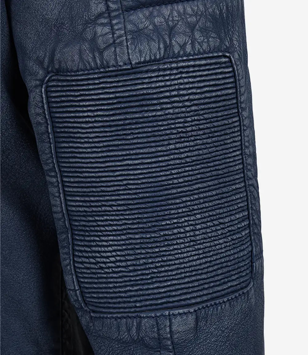 Men's Blue Washed Cafe Racer Leather Jacket