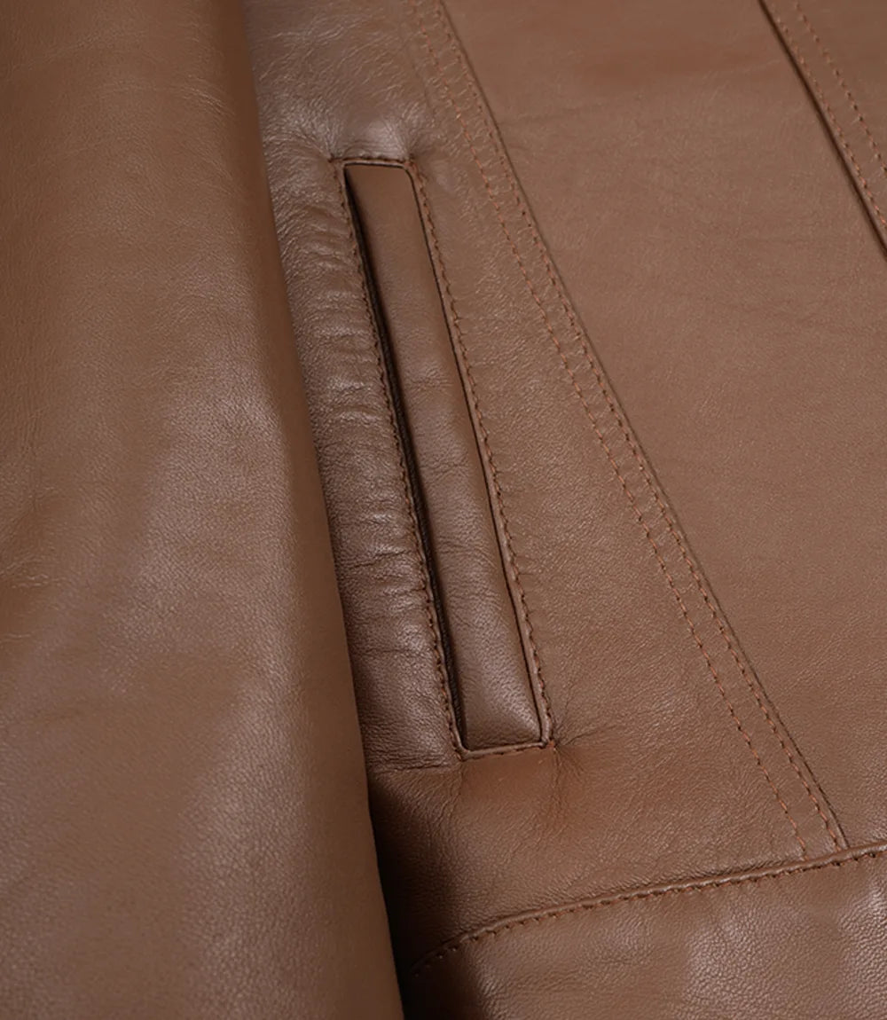 Men's Cognac Brown Real Lambskin Leather Trucker Jacket – Sherpa Lined
