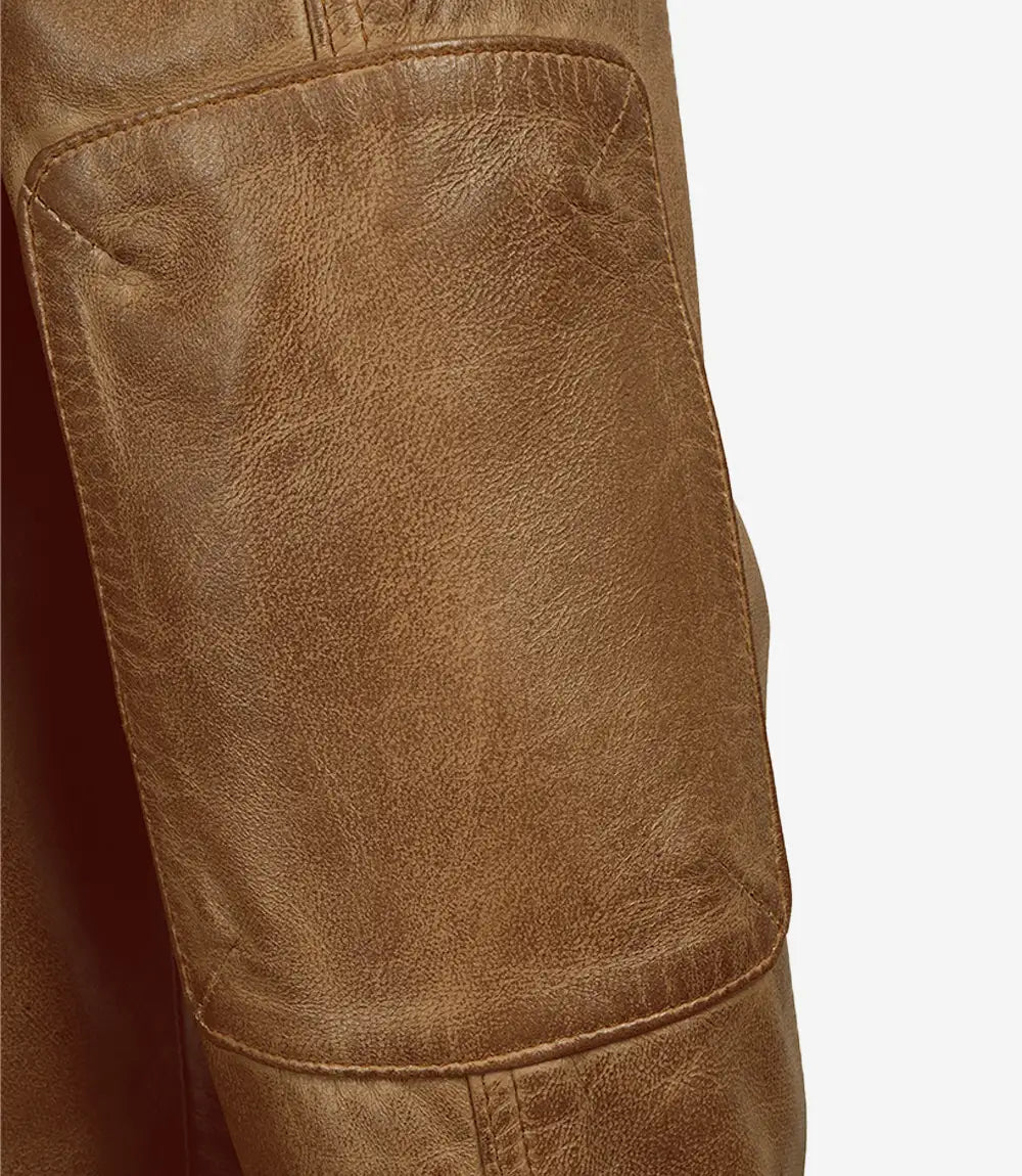 Men's Quilted Shoulder Camel Brown Biker Style Leather Jacket